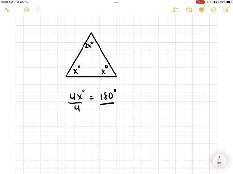 in-an-isosceles-triangle-the-angle-of-top-vertex-is-twice-the-sum-of-base-angles-find-all-exterior-angles-of-triangle-74694