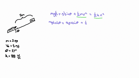 5-ms-2-m-t-0-b-lsl-a-spring-of-spring-constant-k-88-nm-is-placed-at-the-bottom-of-a-frictionless-inclined-plane-with-a-slope-of-37-degrees-as-shown-in-the-figure-a-smal-mass-of-2kg-is-thrown-94935