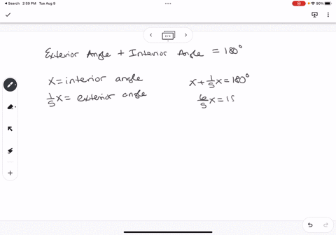 the-exterior-angle-of-a-regular-polygon-is-one-fifth-of-its-interior-angle-how-many-sides-have-the-polygon-59075