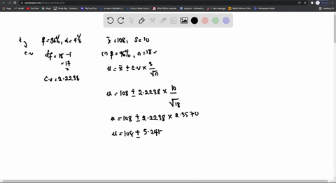 a-simple-random-sample-of-size-n-is-drawn-from-a-population-that-is-normally-distributed-the-sample-mean-x-overbar-is-found-to-be-108-and-the-sample-standard-deviation-s-is-found-to-be-10-a-29562