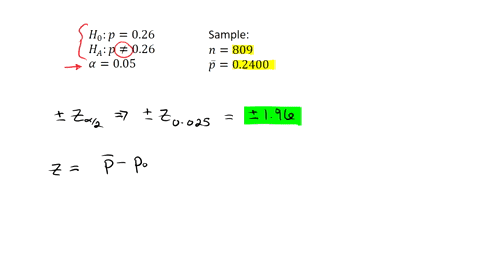 in-a-hypothesis-test-with-hypotheses-ho-p-026-and-h-p-026-random-sample-of-size-809-produced-sample-proportion-of-02400-the-test-is-to-be-made-at-the-s-significance-level-92-what-are-the-cri-11927