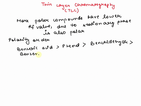 arrange-the-following-in-order-of-increasing-rfwith-tlc-benzoic-acid-benzaldehyde-benzene-and-phenol-4-what-will-be-the-appearance-of-a-tlc-plate-if-a-solvent-of-too-low-polarity-is-used-for-29153