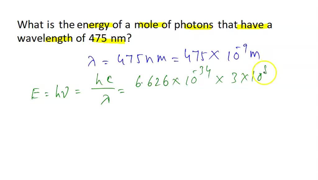 SOLVED: What is the energy of a mole of photons that have a wavelength ...