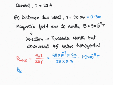 constants-a-long-horizontal-wire-carries-220-a-of-current-due-north-part-a-what-is-the-absolute-value-of-the-net-magnetic-field-300-cm-due-west-of-the-wire-if-the-earths-field-there-points-n-50388