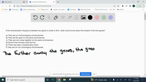 if-the-recombination-frequency-between-two-genes-is-close-to-50-what-could-be-true-about-the-location-of-the-two-genes-a-they-are-on-nonhomologous-chromosomes-b-they-are-far-apart-on-the-sam-43503