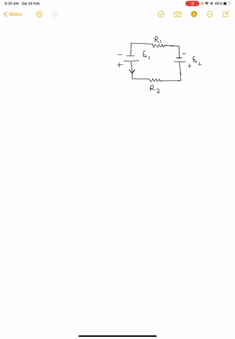 the-ideal-batteries-have-emfs-e1-150-v-and-e2-50-v-and-the-resistances-are-r1-30-and-r2-20-what-is-the-current-in-the-circuit