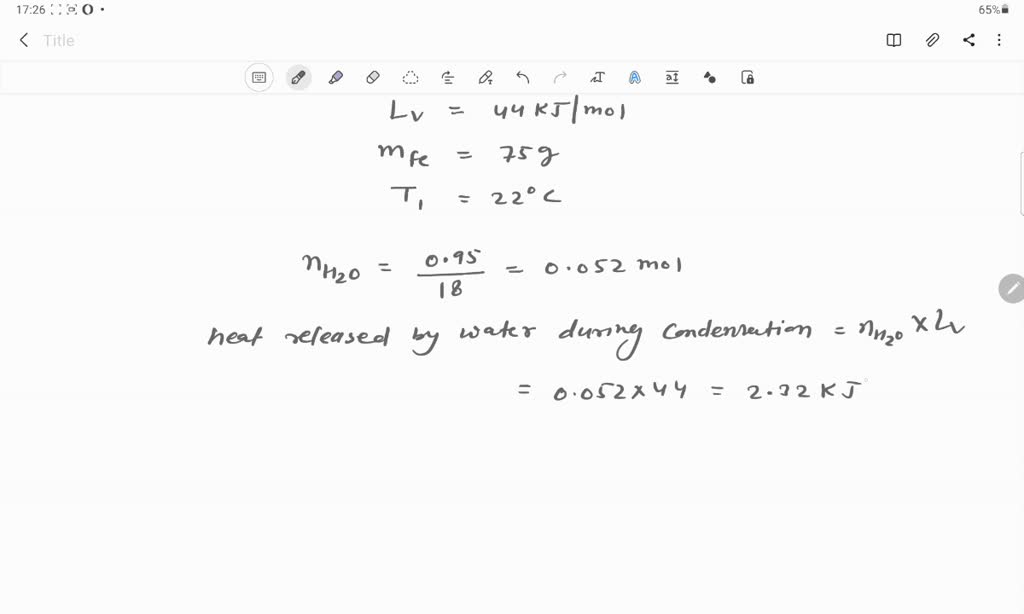 Suppose that 0.95 g of water condenses on a 75.0 g block of iron that