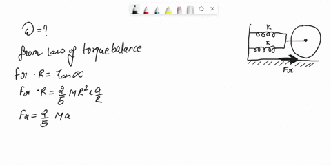 a-solid-sphere-of-mass-m-and-radius-r-is-attached-to-a-wall-by-two-identical-springs-with-the-same-spring-constant-k-on-surface-as-shown-figure-initially-the-sphere-is-at-rest-and-the-spring-47568