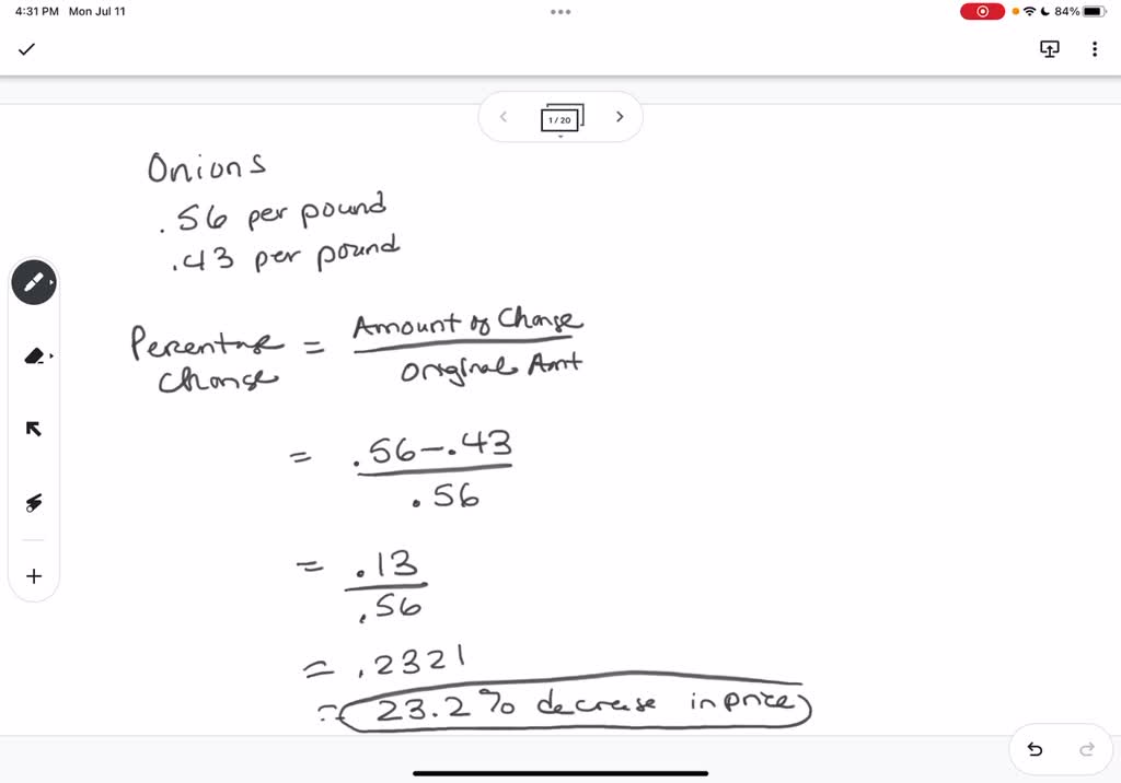 SOLVED At a supermarket, the price of yellow onions dropped from 0.56