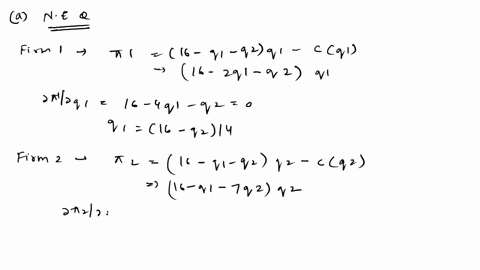 question-2-cournot-with-different-costs-consider-two-firms-that-compete-according-to-the-cournot-model-inverse-demand-is-pq-16-q-with-q-q1-q2-but-the-cost-functions-are-cq1-2q1-and-cq2-6q2-a-08088