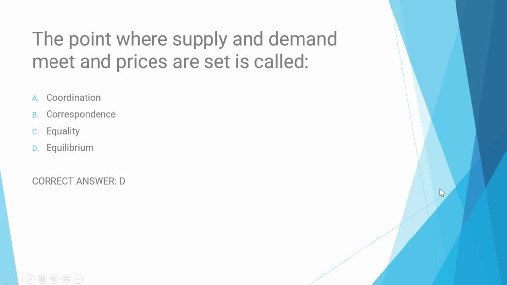 SOLVED The point where supply and demand meet and prices are set is