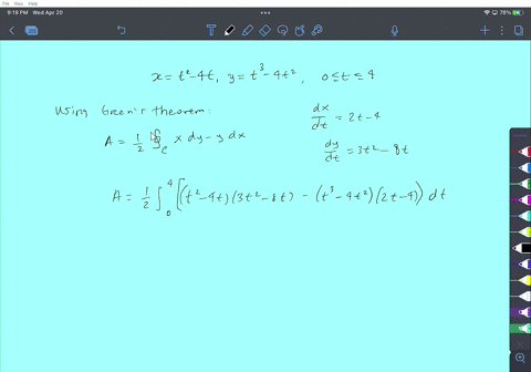 find-the-area-of-the-closed-region-enclosed-by-the-curve-defined-parametrically-by-x-t2-4t-y-1-4t2-where-0-t-4-56888