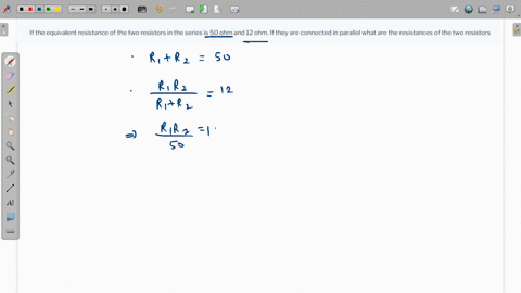 if-the-equivalent-resistance-of-the-two-resistors-in-the-series-is-50-ohm-and-12-ohm-if-they-are-connected-in-parallel-what-are-the-resistances-of-the-two-resistors-86336