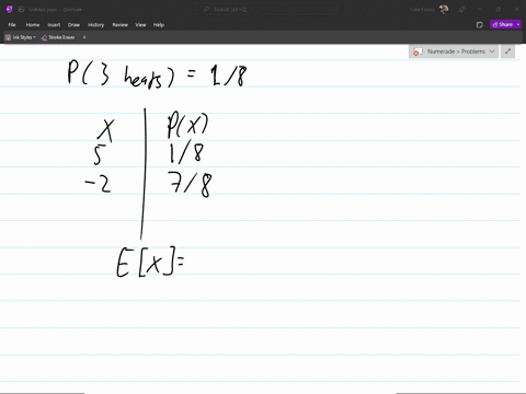you-are-given-5-to-2-odds-against-tossing-three-heads-with-three-coins-meaning-you-win-5-if-you-succeed-and-you-lose-2-if-you-fail-find-the-expected-value-to-you-of-the-game-would-you-expect-95965
