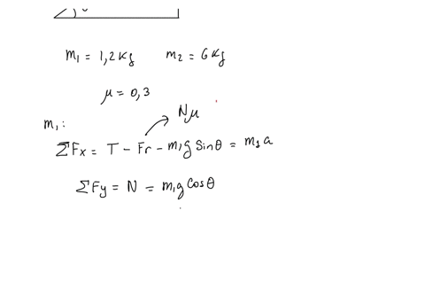 in-the-figure-to-the-right-mi-has-a-mass-of-12-kg-and-the-other-mass-mz-has-a-mass-of-60kg-the-coefficient-of-kinetic-friction-i-given-by-lk-03-draw-the-forces-acting-on-both-masses-and-draw-90231