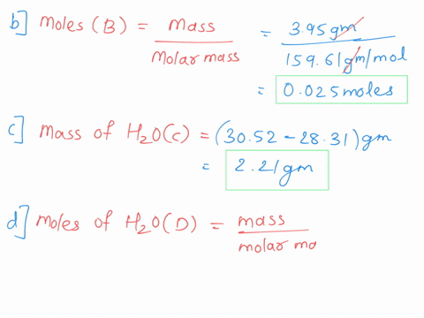 substances-mass-mass-of-crucible-2436g-mass-of-crucible-and-anhydrous-sample-2831g-mass-of-cuso4-subtract-the-two-column-above-a-moles-of-cuso4-b-substances-mass-mass-of-crucible-and-hydrate-73496