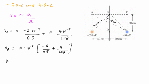 two-charges-20-nc-and-40-nc-are-fixed-on-the-_-axis_-as-shown-in-the-diagram-determine-the-electric-potential-at-points-a-b-c-and-d-50-ci-20nc-5cm-l0nc-50cm-90781