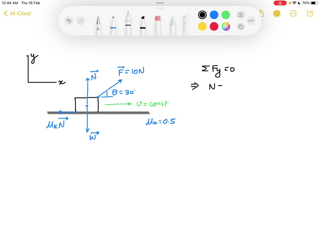 SOLVED A book is pulled to the right at constant velocity by a 10 N force acting 30° above the
