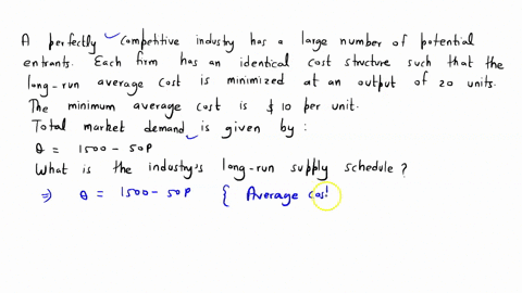 a-perfectly-competitive-industry-has-a-large-number-of-potential-entrants-each-firm-has-an-identical-cost-structure-such-that-long-run-average-cost-is-minimized-at-an-output-of-20-units-qi-2-71326
