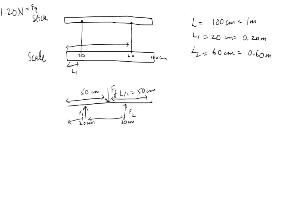 SOLVED: A horizontal uniform 1.20-N meter stick is held up by two ...
