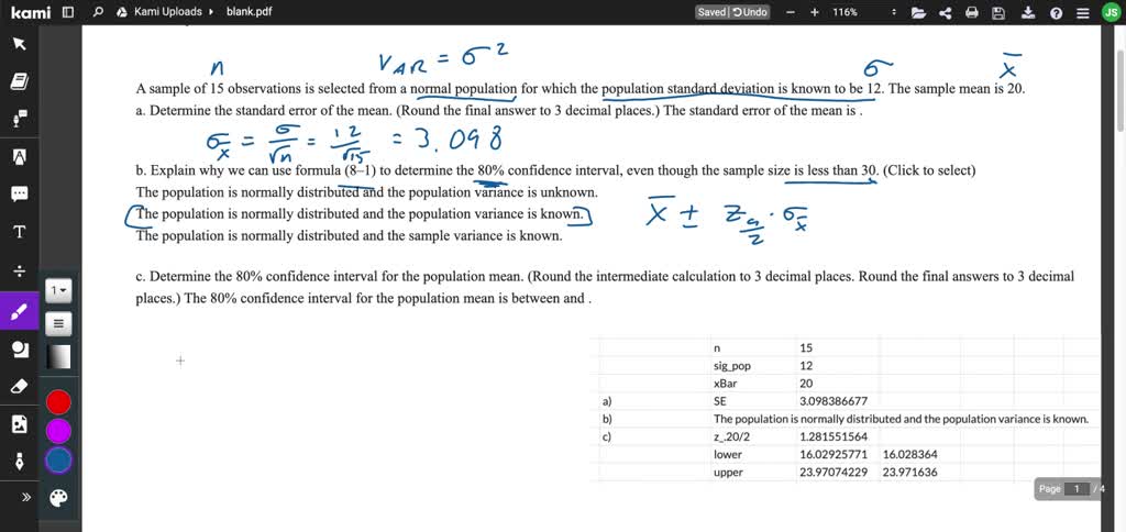 SOLVED: A sample of 19 observations is selected from a normal ...