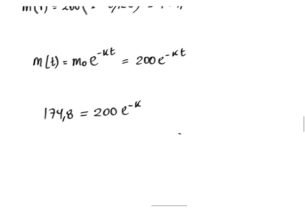 SOLVED: An element with a mass of 200 grams decays by 12.6% per minute ...