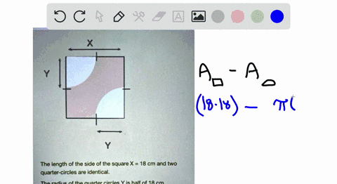 the-length-of-the-side-of-the-square-x-18-cm-and-two-quarter-circles-are-identical-the-radius-of-the-quarter-circles-y-is-half-of-18-cm-find-the-area-of-the-shaded-region-use-n-314-and-round-49255