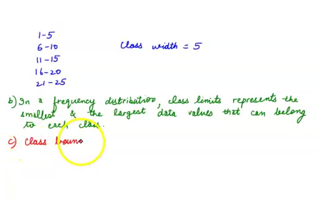 Solved a what is the class width for a frequency distribution with 5