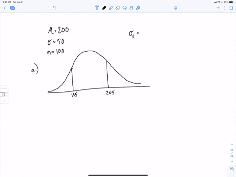 a-population-has-a-mean-of-200-and-a-standard-deviation-of-50-suppose-a-simple-random-sample-of-size-100-is-selected-and-x-is-used-to-estimate-mu-a-what-is-the-probability-that-the-sample-mean-will--2