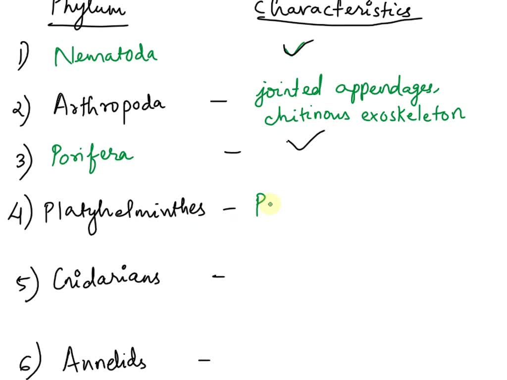 SOLVED: Animal Phylum Distinguishing Characteristics pseudocoelomates ...