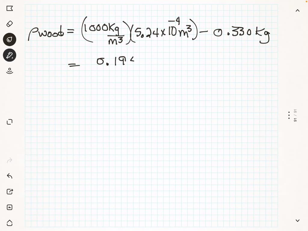 SOLVED A wooden block (mwood = 175 g , dimensions of 7.00x7.00x6.00