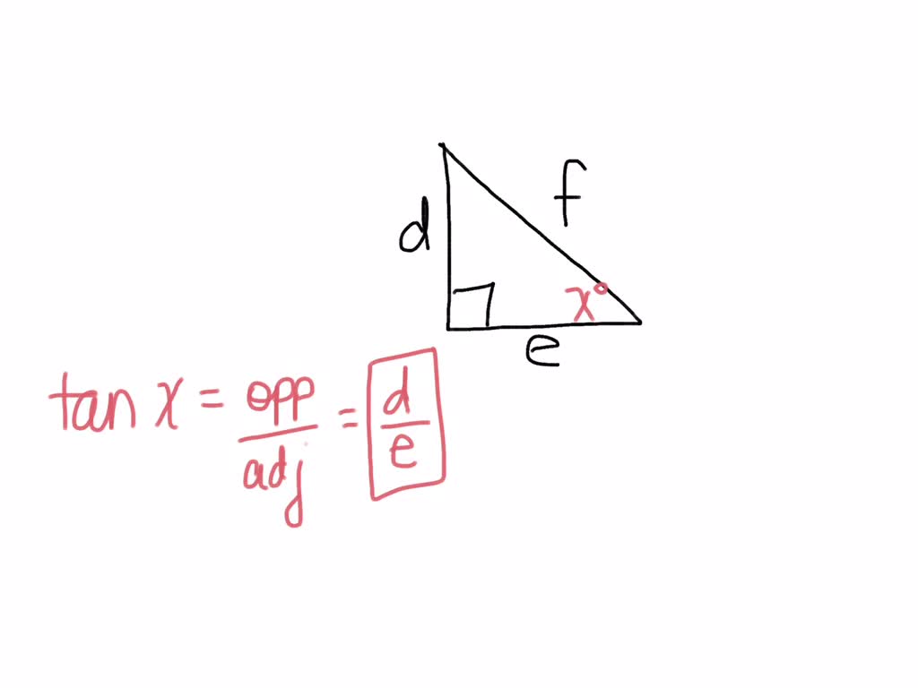 A right triangle has side lengths d, e, and f as shown below. Use these lengths to find sinx