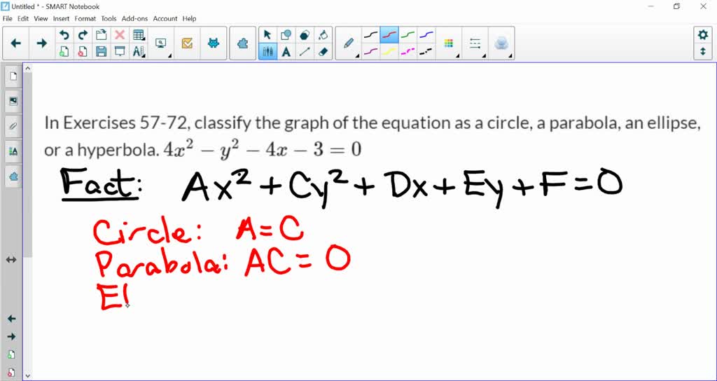 SOLVED: In Exercises 57-72, classify the graph of the equation as a ...