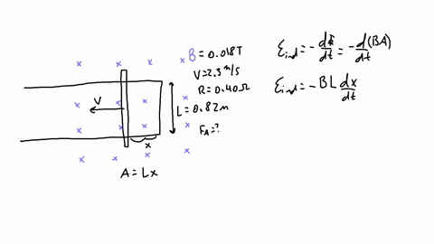 a-conducting-rod-is-pulled-along-horizontal-frictionless-conducting-rails-at-a-constant-speed-of-23ms-the-rails-are-spaced-82cm-across-the-entire-system-is-in-a-uniform-magnetic-field-of-001-08534