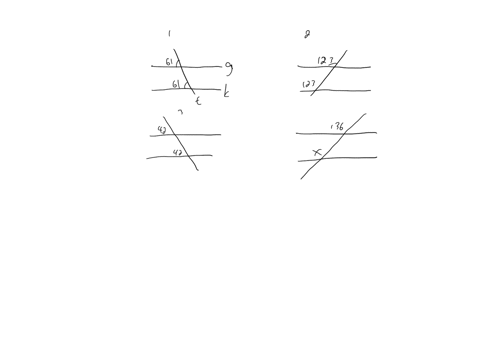 In each diagram, line g is parallel to line k, and line t...