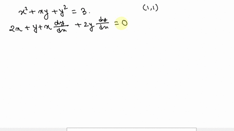 question-from-35-implicit-differentiation-use-implicit-differentiation-to-find-an-equation-of-the-tangent-line-to-the-curve-at-the-given-point-x2-xy-y2-3-1-1-ellipse-28772