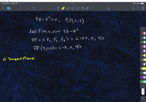 find-the-equation-for-a-the-tangent-plane-and-b-the-normal-line-at-the-point-p0404-on-the-surface-4z-xsquare-0