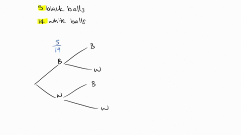 5-black-balls-and-14-white-balls-are-placed-in-an-urn-two-balls-are-then-drawn-in-succession-what-is-the-probability-that-the-second-ball-drawn-is-a-white-ball-if-the-second-ball-is-drawn-wi-37576