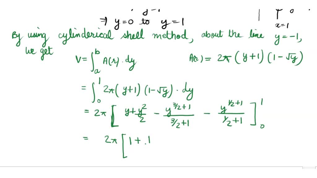 Solved Question A Let R The Region Bounded By Y X2 X 1 And Y 0 Use Cylindrical Shells Method To Find The Volume Of The Solid Generated When R Is Revolved