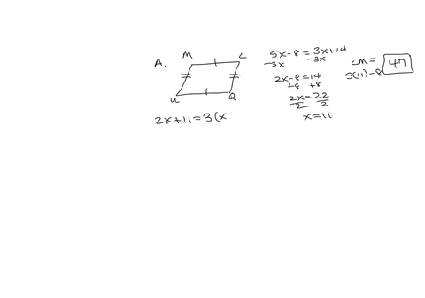 ii-keep-tryingl-a-quadrilateral-mlqu-is-a-parallelogram-iflm-sx-8-and-uq-3x-14-what-is-lm-iflq-3x-3-and-mu-2x-11find-lq-mu-b-abcd-is-a-trapezoid-with-median-ef-ifdc-zx-10-ab-3x-20and-ef-4xwh-54016