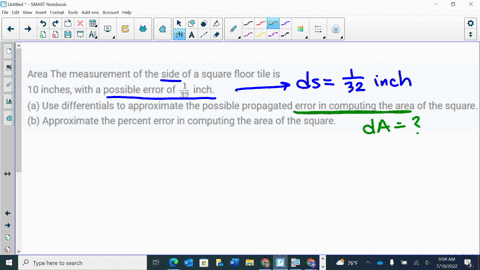 area-the-measurement-of-the-side-of-a-square-floor-tile-is-10-inches-with-a-possible-error-of-frac-3-16942