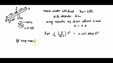 the-mass-center-of-the-6-1b-ball-has-velocity-of-uc-6-ftswhen-it-strikes-the-end-of-the-smooth-5-1b-slender-bar-which-is-at-rest-figure-1-pant-a-determine-the-angular-velocity-of-the-bar-abo-65759