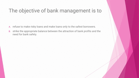 the-objective-of-bank-management-is-to-a-refuse-to-make-risky-loans-and-make-loans-only-to-the-safest-borrowers-b-strike-the-appropriate-balance-between-the-attraction-of-bank-profits-and-th-89003