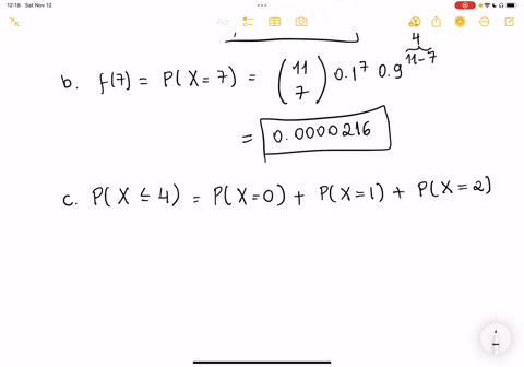 consider-a-binomial-experiment-with-n-11-and-p-01-a-compute-f0-to-4-decimals-fo-b-compute-f7-to-4-decimals-f7-c-compute-pc-4-to-4-decimals-pc-4-d-compute-pc-2-to-4-decimals-pc-2-2-e-compute-64407