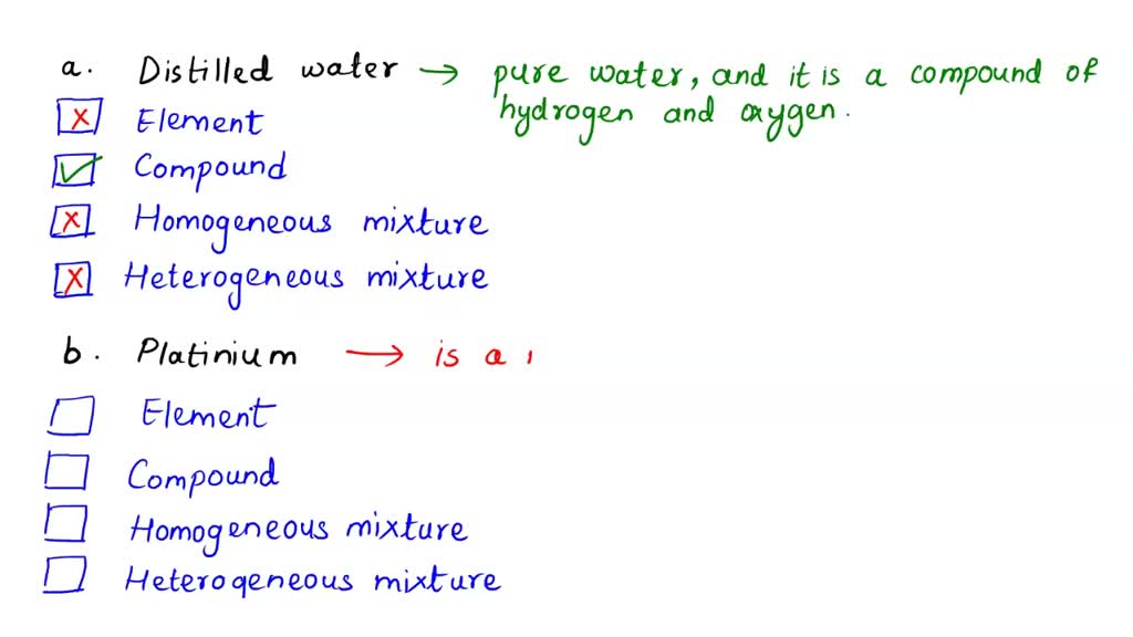 SOLVED Classify distilled water as an clement campound heterogeneous