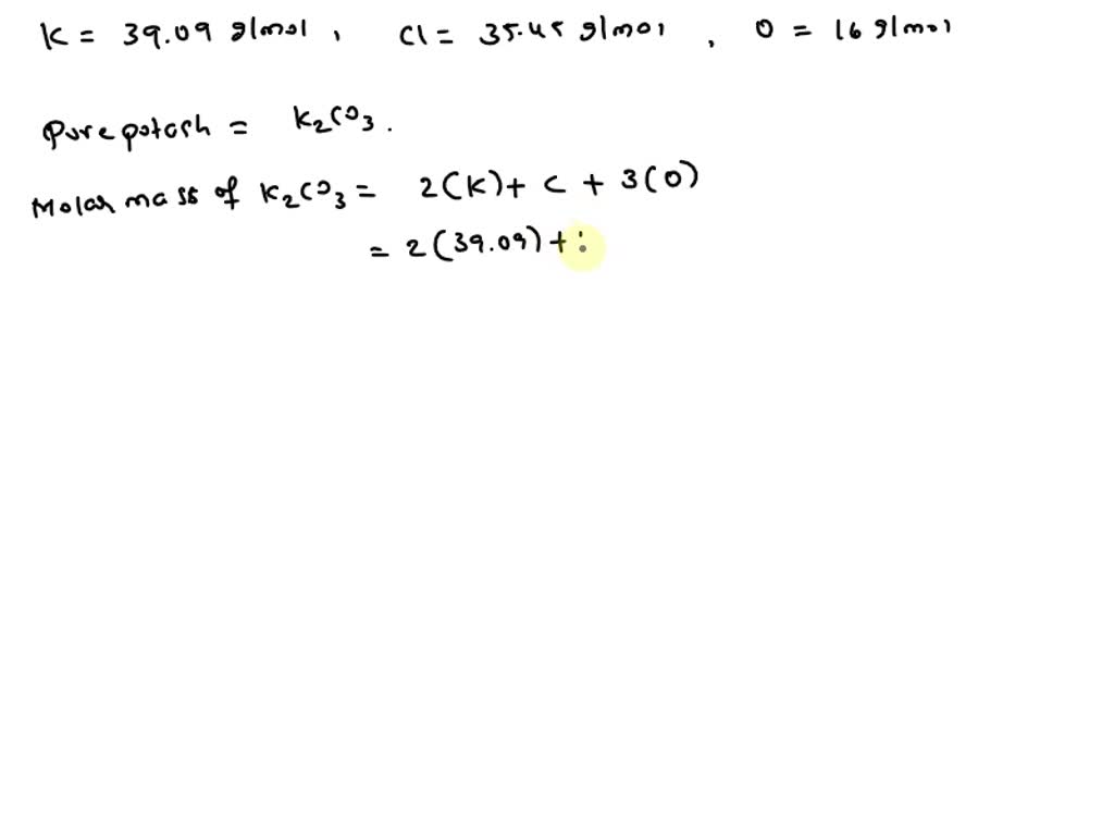 SOLVED The percentage of K20 in pure potash is when the molecular