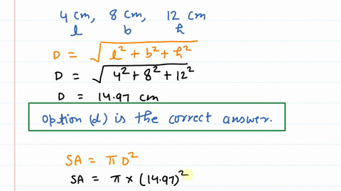 17-a-rectangular-solid-whose-dimensions-are-4cm-8cm-and-12cm-is-inscribed-in-a-sphere-what-is-the-diagonal-of-the-rectangular-solid-a-749-cm-b-894-cm-c-1442-cm-1497-cm-18-in-question-17-what-52656