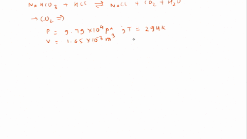 calculate-the-mass-of-sodium-bicarbonate-that-reacted-with-hydrochloric-acid-to-produce-165-l-of-carbon-dioxide-gas-at-21oc-and-0967-atm-molar-mass-of-nahco3-is-8401-gmol-nahco3s-hclaq-nacla-98431