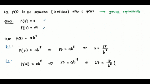 1-point-a-population-pt-in-millions-in-year-t-increases-exponentially-suppose-p818-and-p1427-a-find-a-formula-for-the-population-in-the-form-ptabt-enter-the-values-you-found-for-a-and-b-in-y-57062