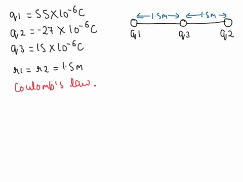 point-charges-q1-55-c-and-q2-27-c-are-placed-30-m-apart-with-q2-on-the-right-what-is-the-force-in-n-on-a-third-charge-q3-15-c-placed-midway-between-q1-and-q2-assume-the-positive-direction-is-12795